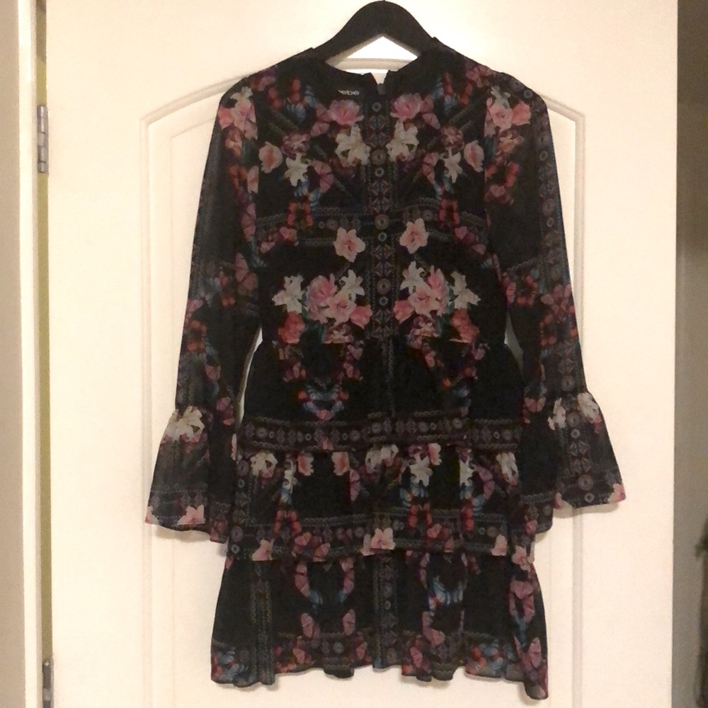 Bebe Printed Ruffle Dress
